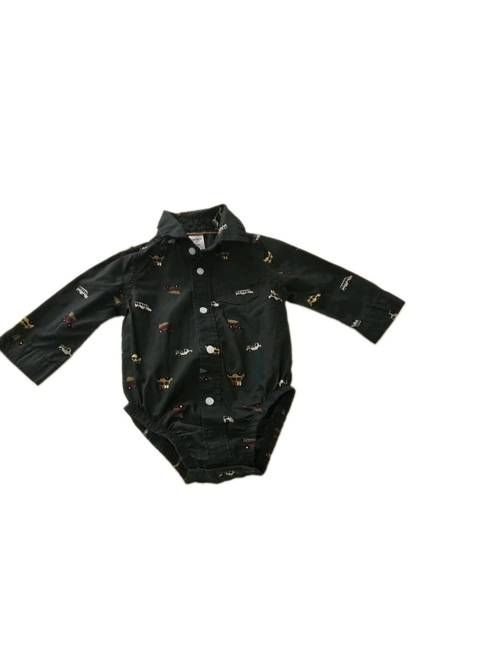 Green Long-Sleeve Button Baby Bodysuit with Animal Print